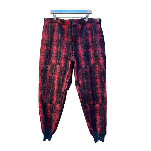 Vintage 1940s Woolrich Mens Plaid Wool Hunting Pants 40 x 31 Red Black Workwear - Picture 1 of 8